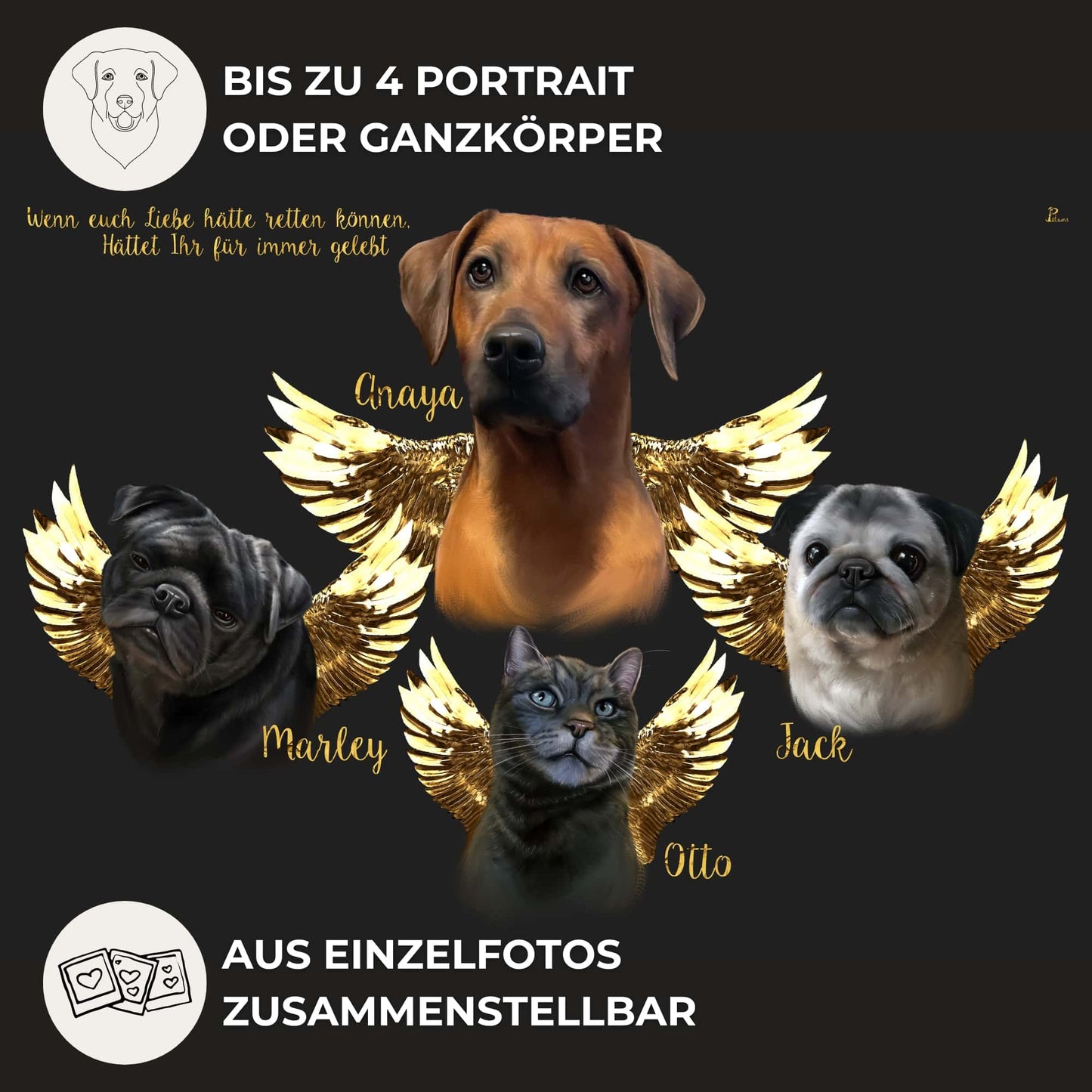Leinwand mit Tierportrait im Engel Stil