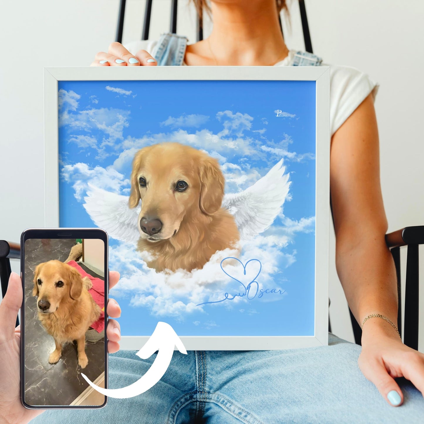 Gerahmte Leinwand mit Tierportrait im Engel Stil
