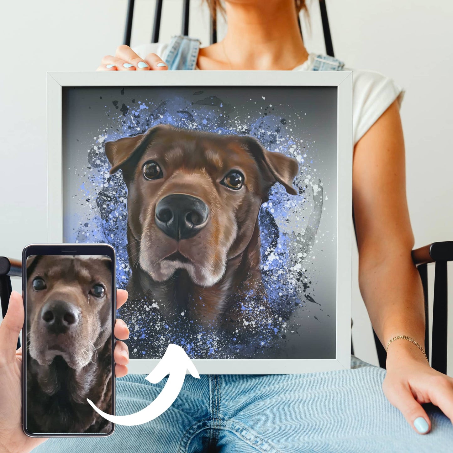 Gerahmte Leinwand mit Tierportrait im Ink Stil