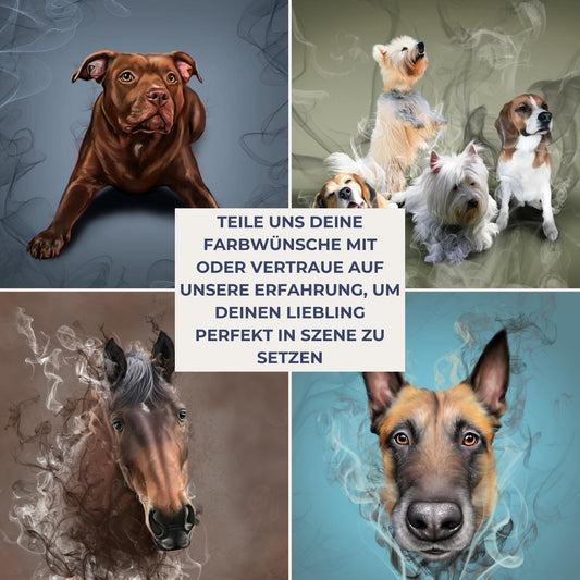 Gerahmte Leinwand mit Tierportrait im Smoke Stil
