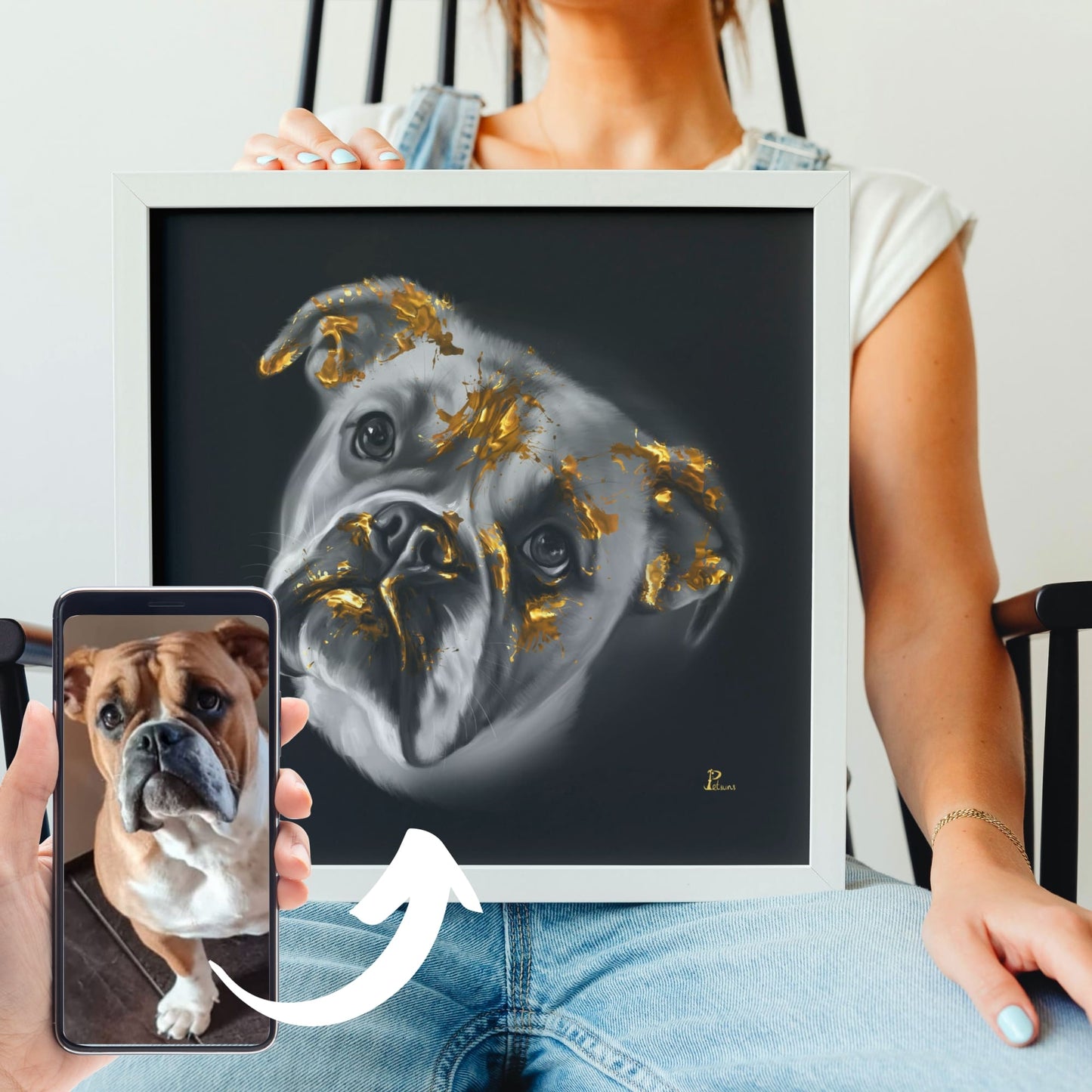 Gerahmte Leinwand mit Tierportrait im Gold Stil